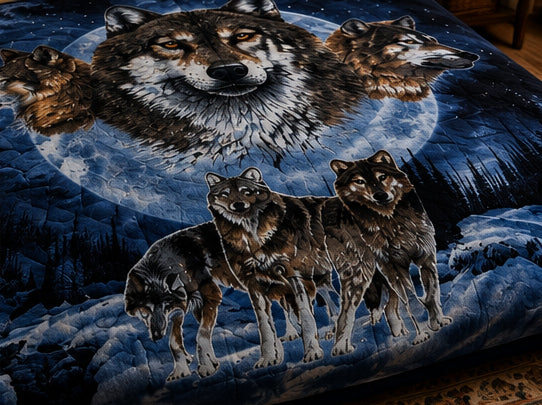 Majestic Wolf Pack Full Moon Luxury Plush Blanket – Blue Night Wildlife Bedding