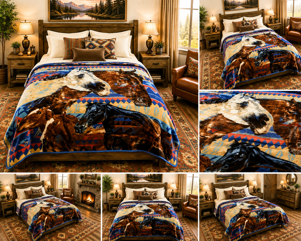 Majestic Horses Southwestern Luxury Plush Blanket