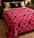 Pink & Black Bunny Monogram Luxury Plush Blanket