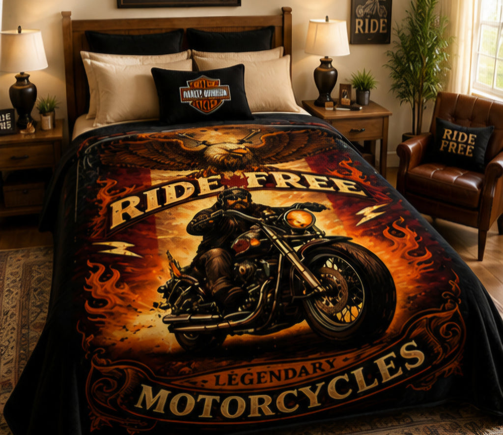 Ride Free Canadian Eagle Motorcycle Luxury Plush Blanket