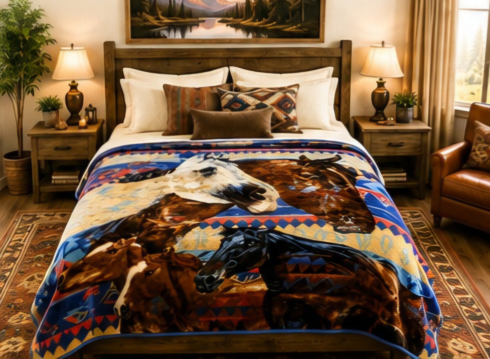 Majestic Horses Southwestern Luxury Plush Blanket