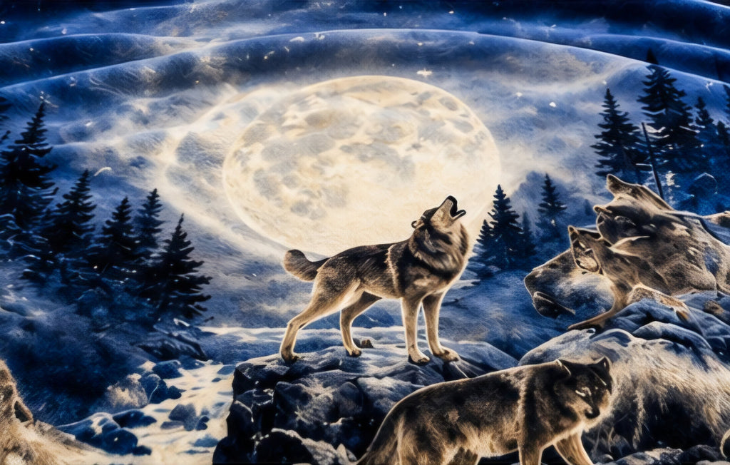 Moonlit Wolves Winter Wilderness Luxury Plush Blanket
