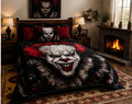 Dark Red & Black Horror Clown Luxury Plush Blanket – Gothic Scary Character Bedding