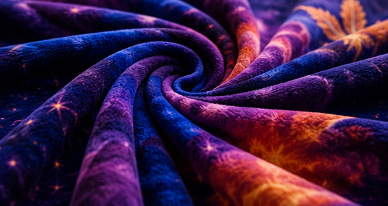Purple Cosmic Fantasy Cannabis Leaf Luxury Plush Blanket – Psychedelic Woman Art Bedding