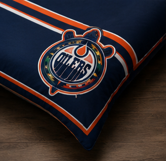 Edmonton Oilers Hockey Comforter Set – Navy Blue & Orange Fan Bedding