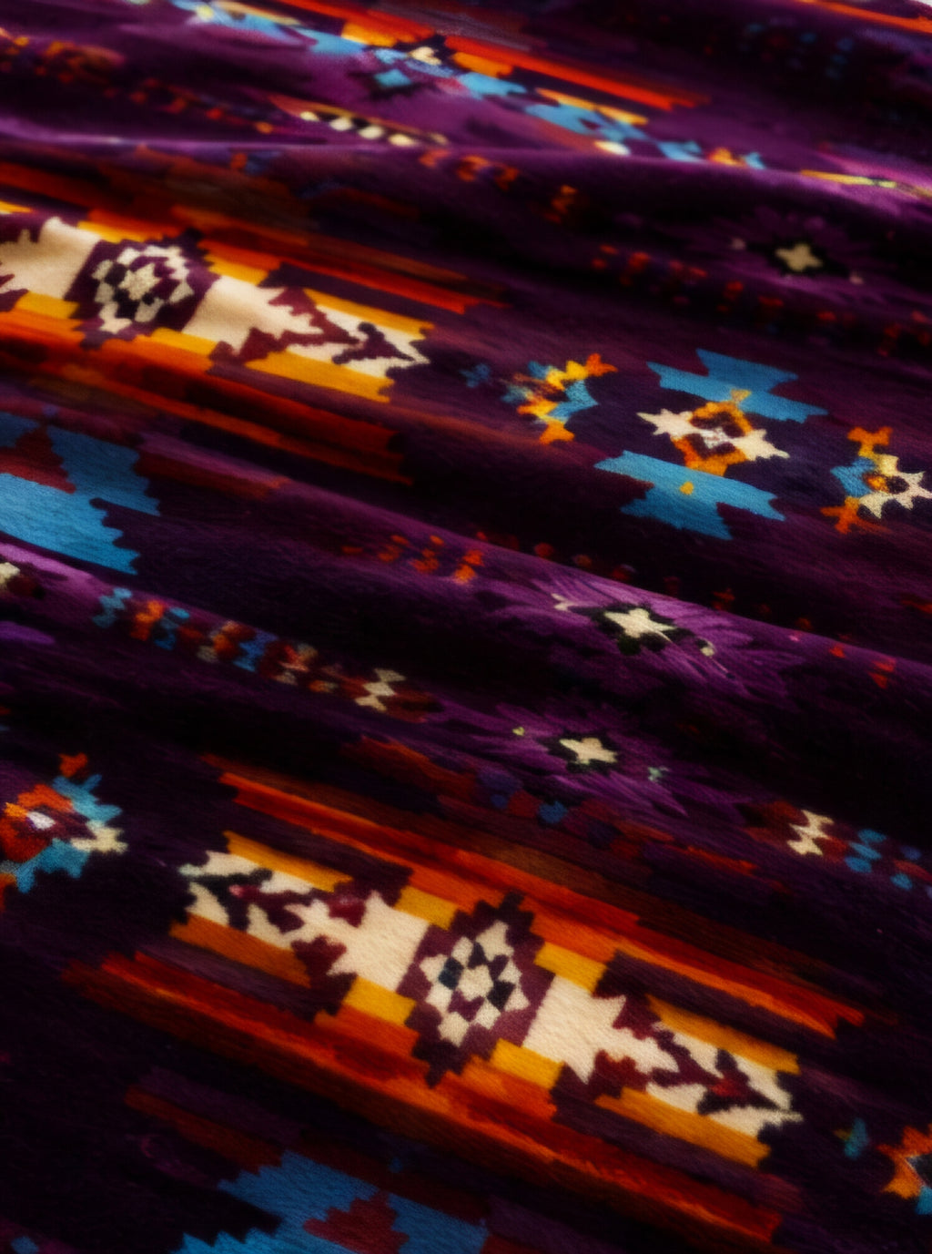 Purple Southwestern Geometric Luxury Plush Blanket – Colorful Tribal-Inspired Design
