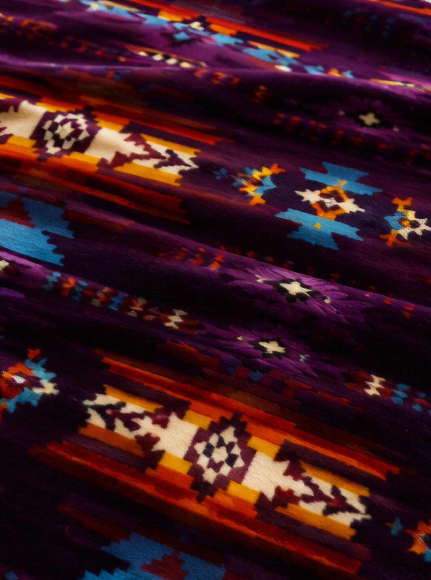 Purple Southwestern Geometric Luxury Plush Blanket – Colorful Tribal-Inspired Design