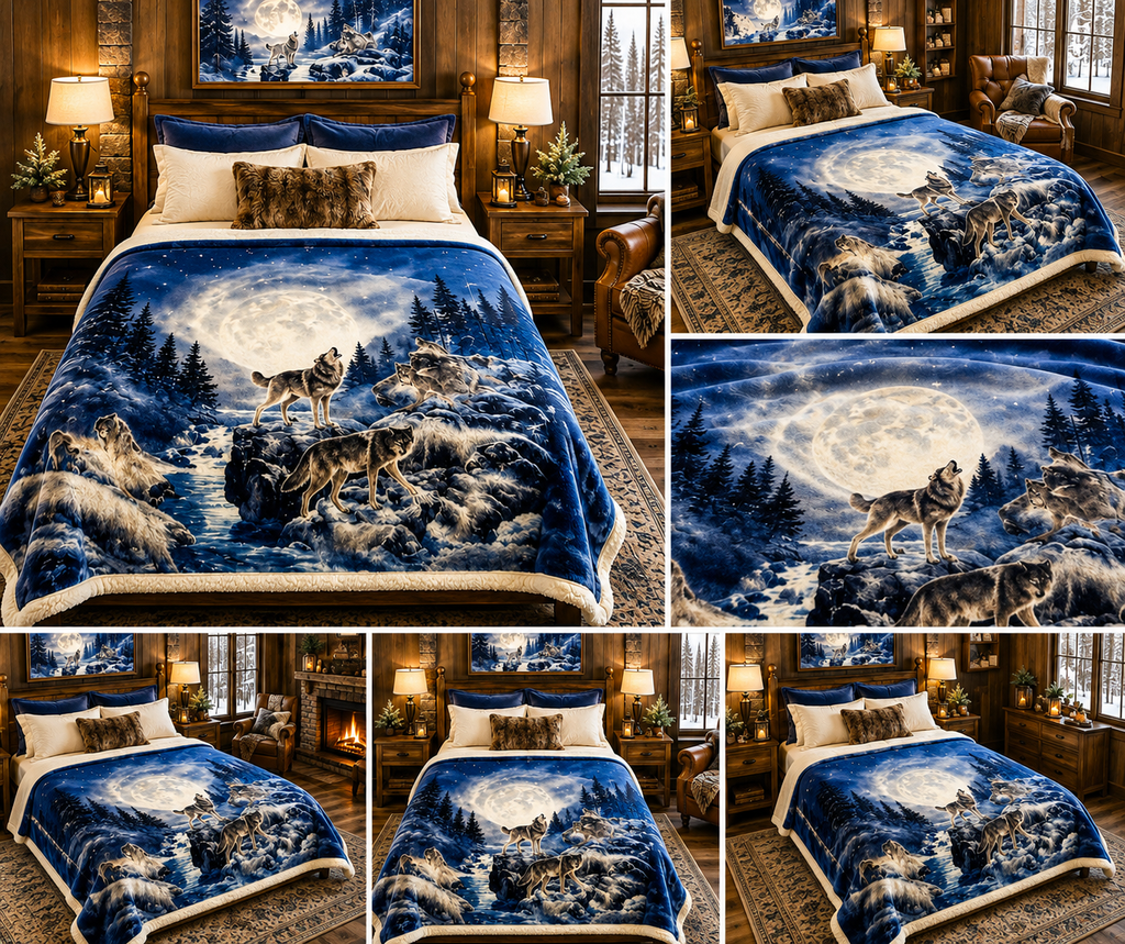 Moonlit Wolves Winter Wilderness Luxury Plush Blanket