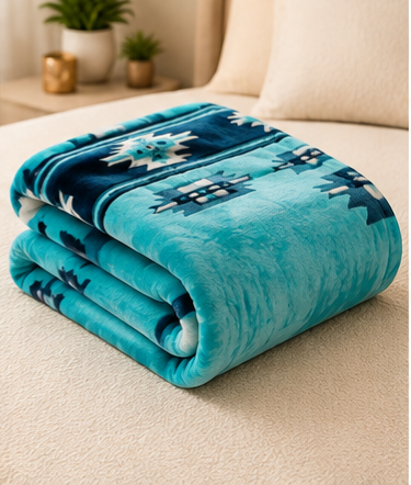Turquoise Southwestern Geometric Luxury Plush Blanket