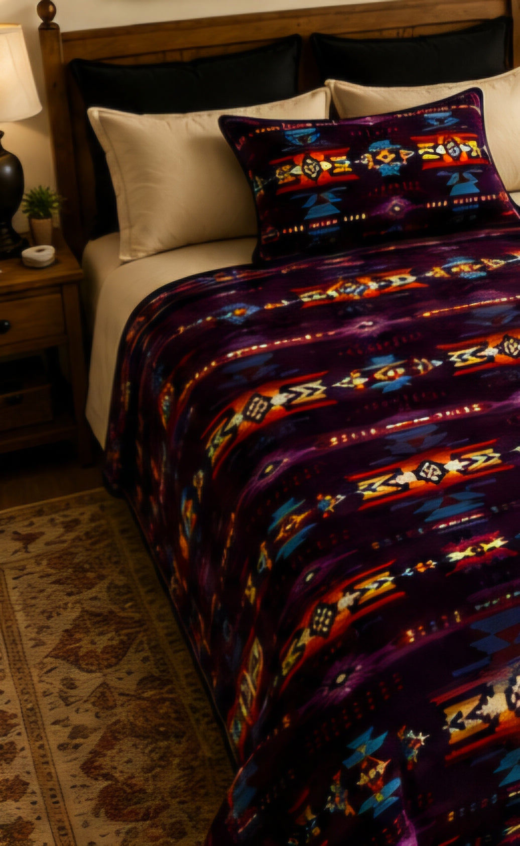 Purple Southwestern Geometric Luxury Plush Blanket – Colorful Tribal-Inspired Design