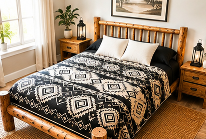 Modern Black & White Geometric Luxury Plush Blanket