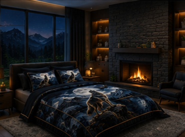 Majestic Wolf Under Full Moon Mountain Night Luxury Plush Blanket – Dark Blue Wildlife Bedding