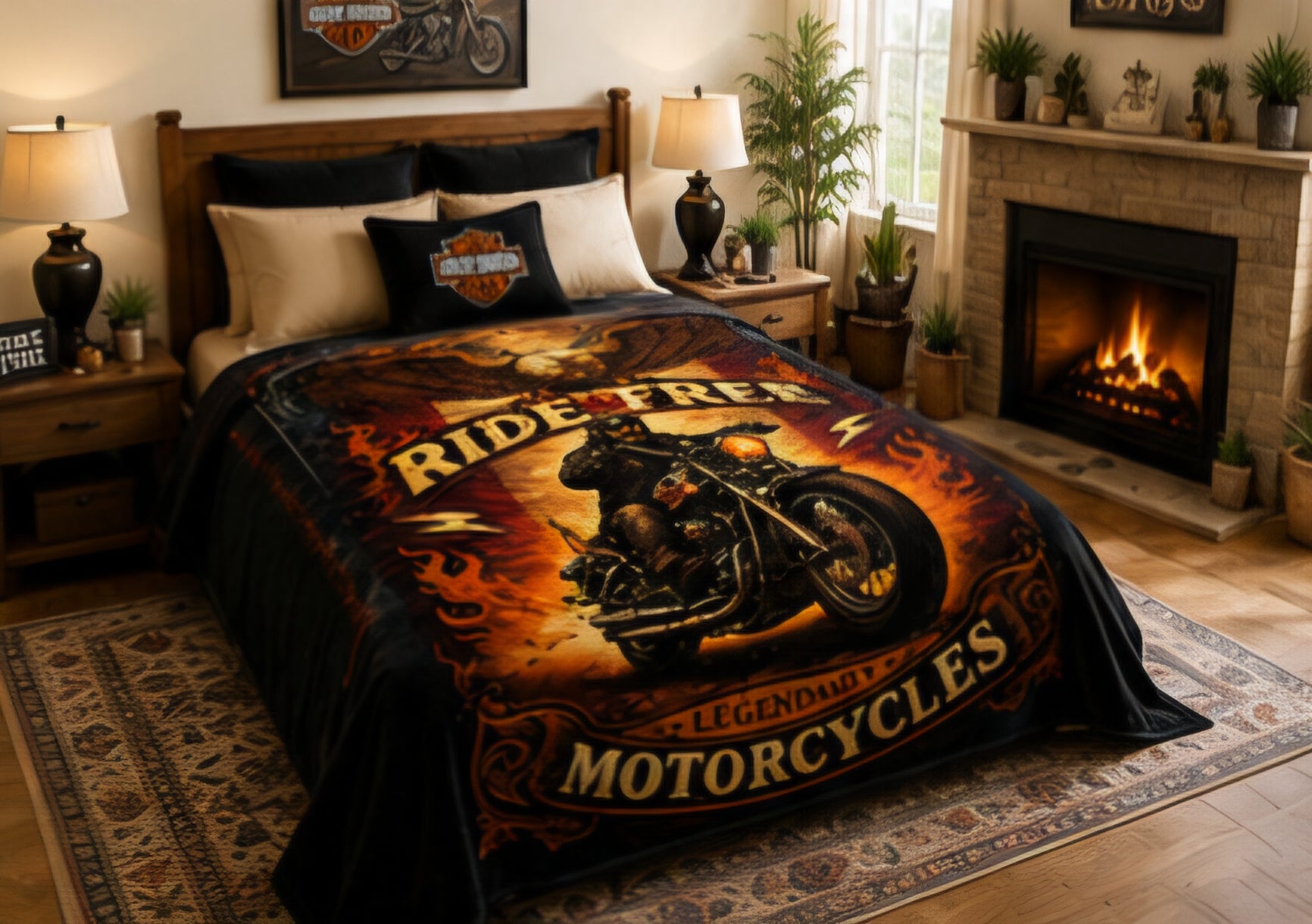 Ride Free Canadian Eagle Motorcycle Luxury Plush Blanket