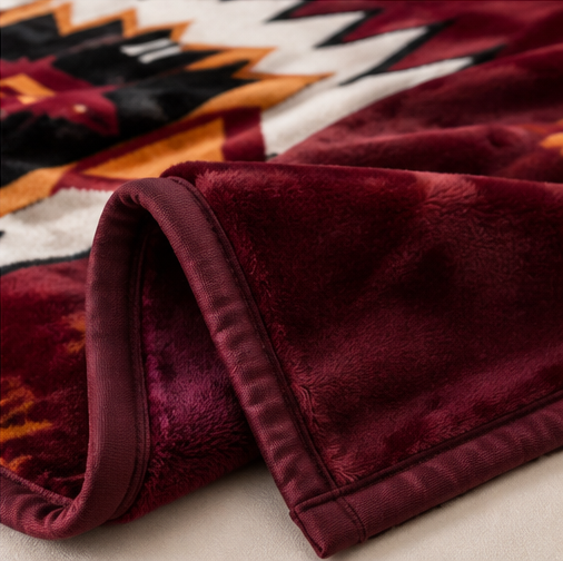 Burgundy Southwestern Geometric Luxury Plush Blanket