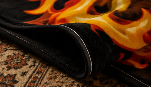 Flaming Biker Skull Motorcycle Luxury Plush Blanket – Black & Orange Design