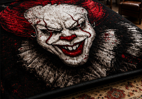 Dark Red & Black Horror Clown Luxury Plush Blanket – Gothic Scary Character Bedding