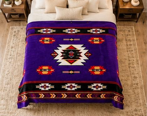 Purple Southwestern Geometric Luxury Plush Blanket