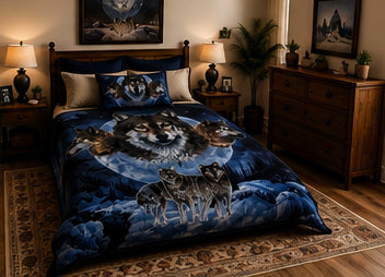 Majestic Wolf Pack Full Moon Luxury Plush Blanket – Blue Night Wildlife Bedding