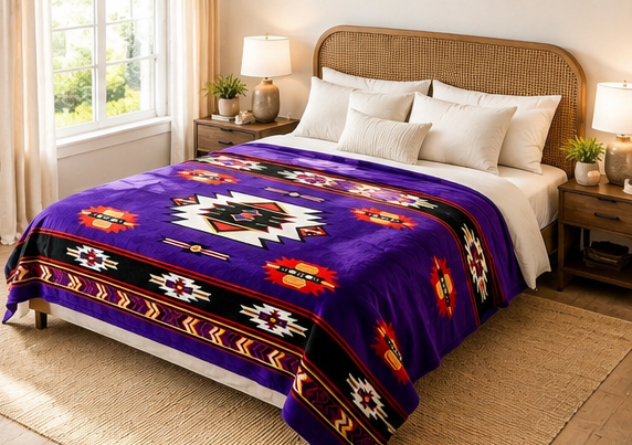 Purple Southwestern Geometric Luxury Plush Blanket