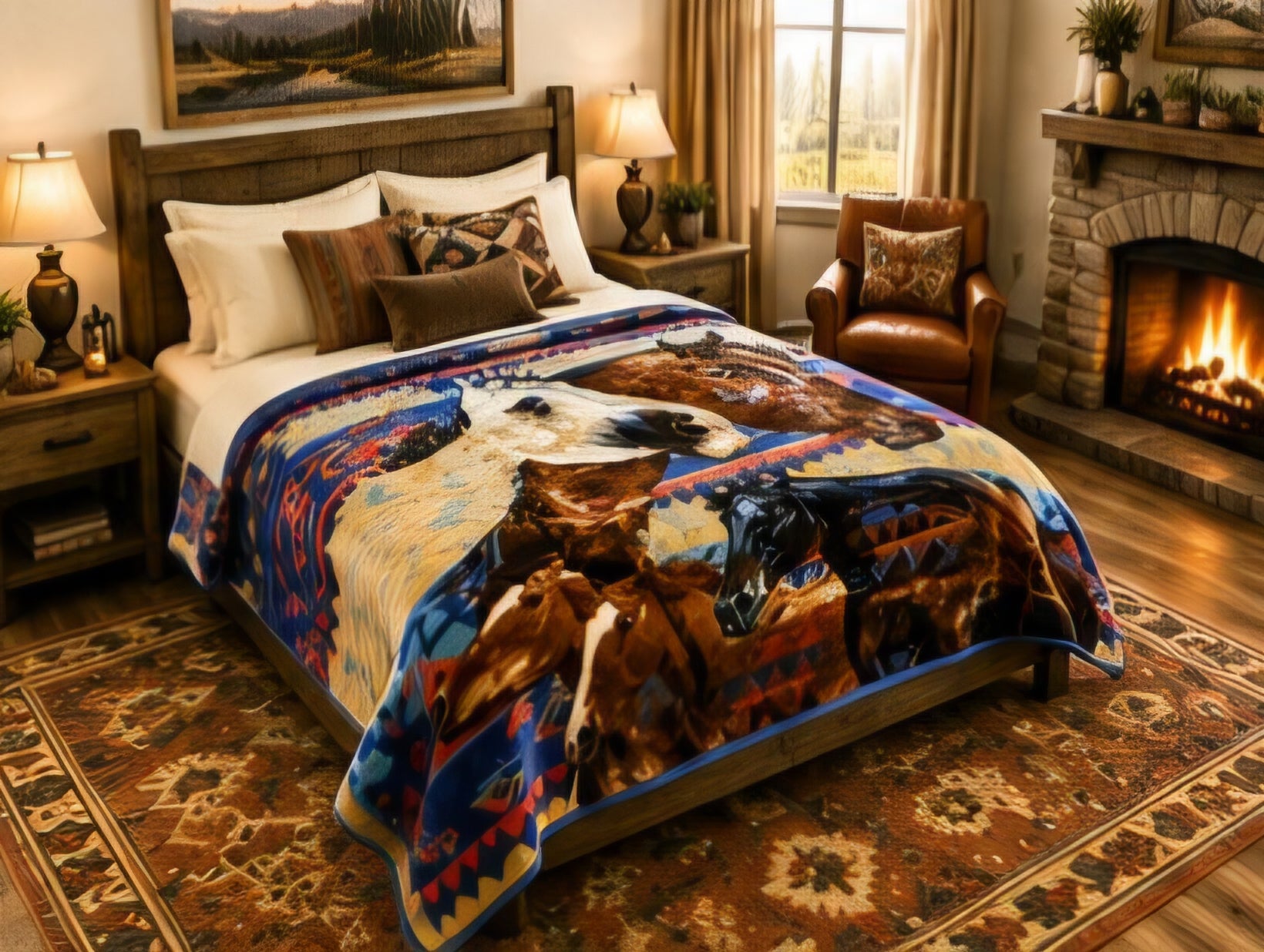 Majestic Horses Southwestern Luxury Plush Blanket