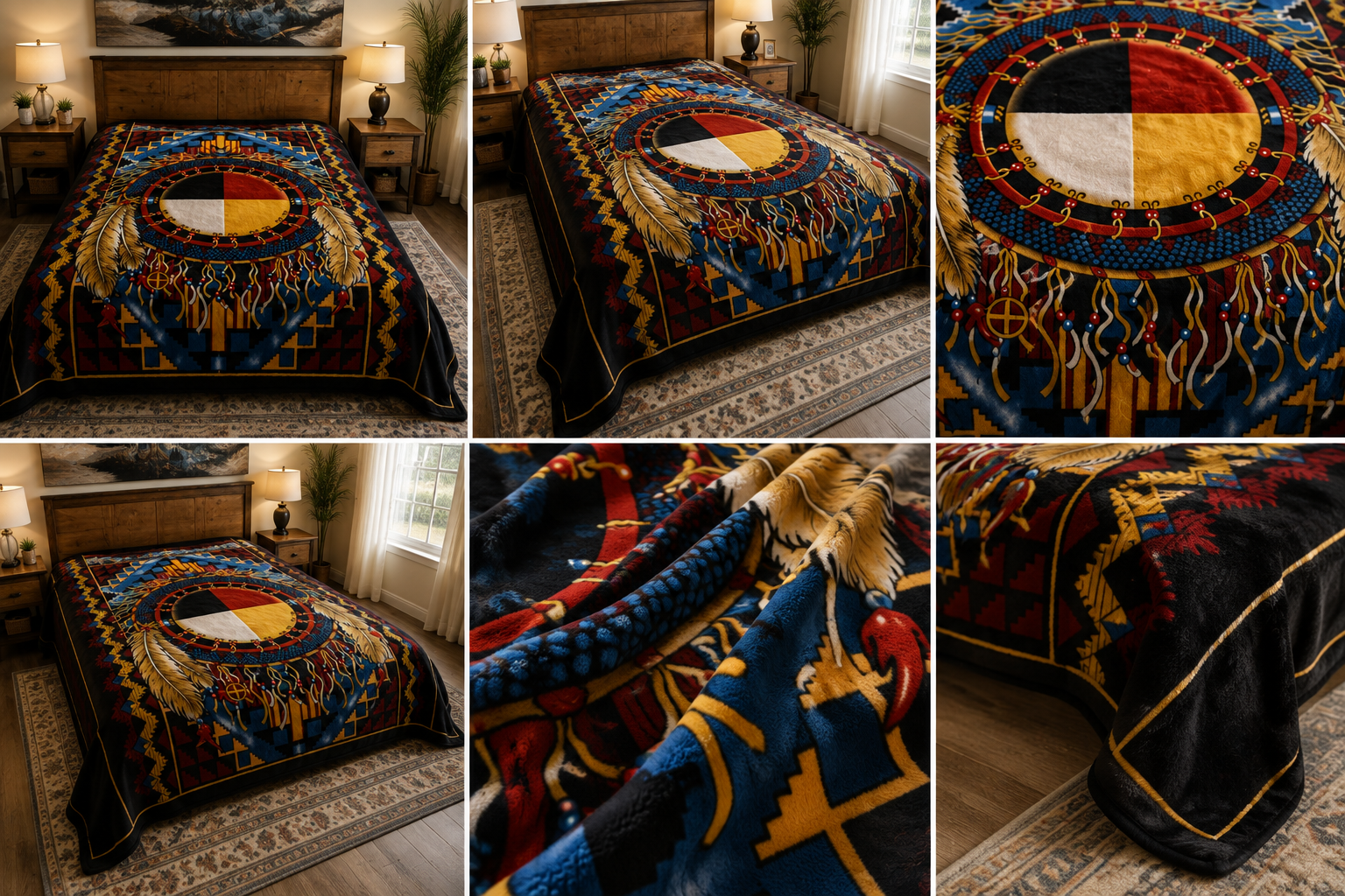Native-Inspired Medicine Wheel & Feather Luxury Plush Blanket