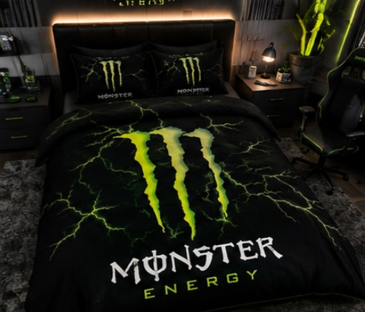 Monster Energy Black & Neon Green Comforter Set – Electric Gaming Style Bedding