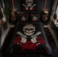 Black Skull & Red Roses Gothic Luxury Plush Blanket – Bold Dark Biker Style Bedding