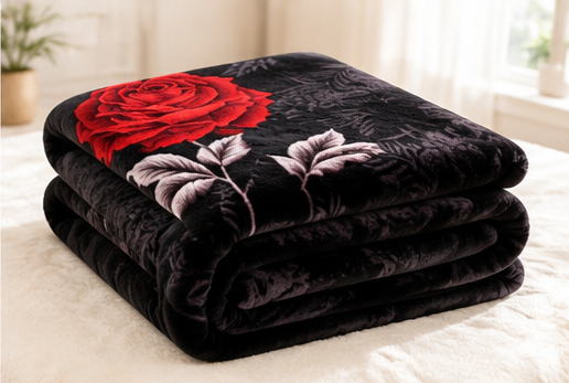 Black & Red Rose Floral Luxury Plush Blanket