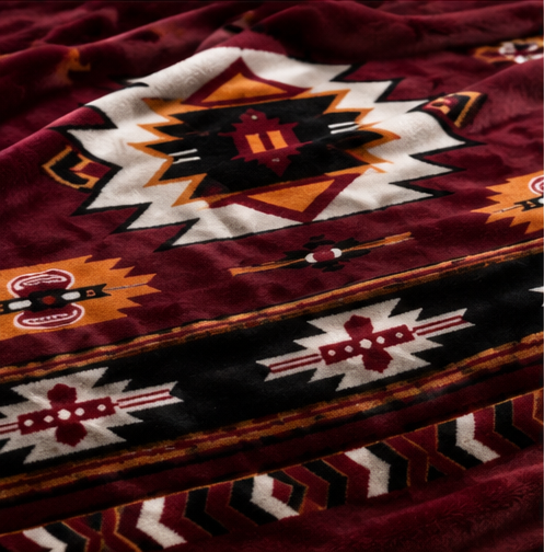 Burgundy Southwestern Geometric Luxury Plush Blanket