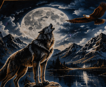Majestic Wolf Under Full Moon Mountain Night Luxury Plush Blanket – Dark Blue Wildlife Bedding