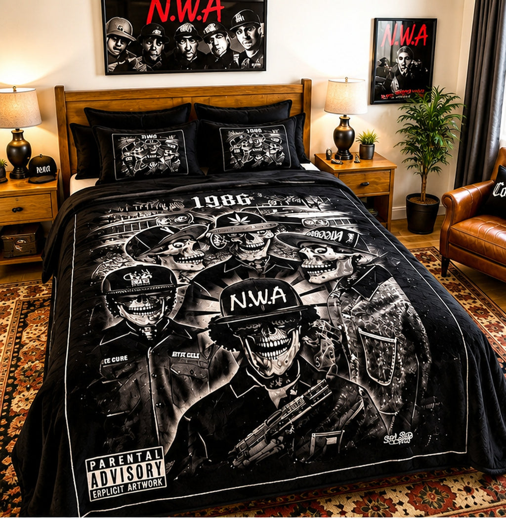 Black & White Old School Hip-Hop Skull Graphic Luxury Plush Blanket