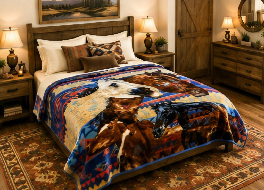 Majestic Horses Southwestern Luxury Plush Blanket
