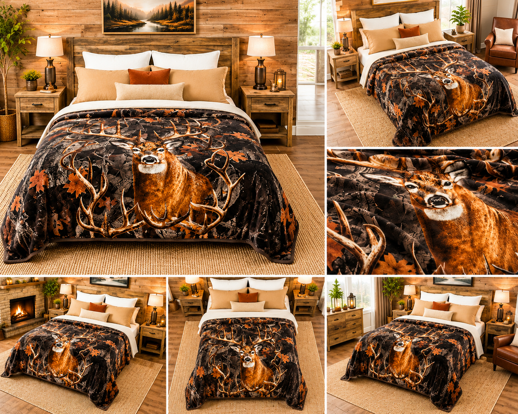 Majestic Deer & Autumn Forest Luxury Plush Blanket