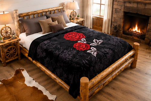 Black & Red Rose Floral Luxury Plush Blanket