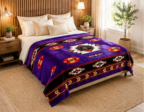 Purple Southwestern Geometric Luxury Plush Blanket