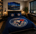 Toronto Blue Jays Inspired Navy Blue Luxury Plush Blanket – Baseball Fan Bedroom Bedding