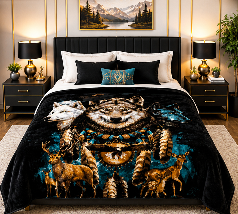 Mystic Wolf & Wildlife Luxury Plush Blanket