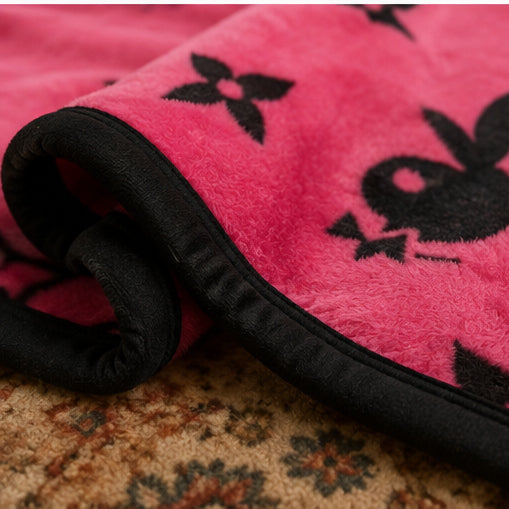 Pink & Black Bunny Monogram Luxury Plush Blanket