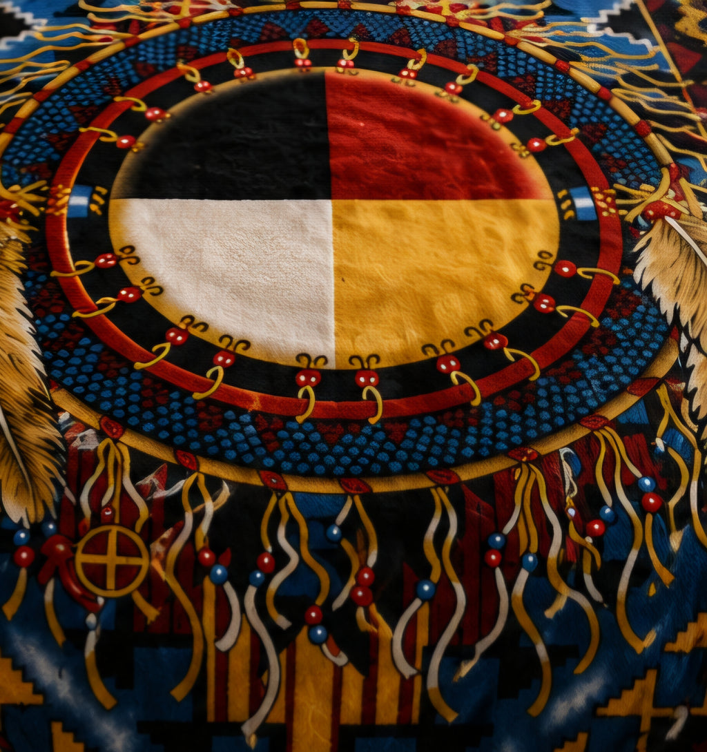 Native-Inspired Medicine Wheel & Feather Luxury Plush Blanket