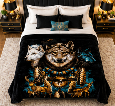 Mystic Wolf & Wildlife Luxury Plush Blanket