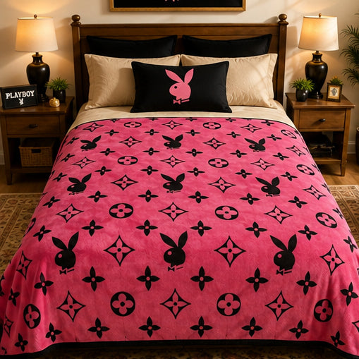 Pink & Black Bunny Monogram Luxury Plush Blanket