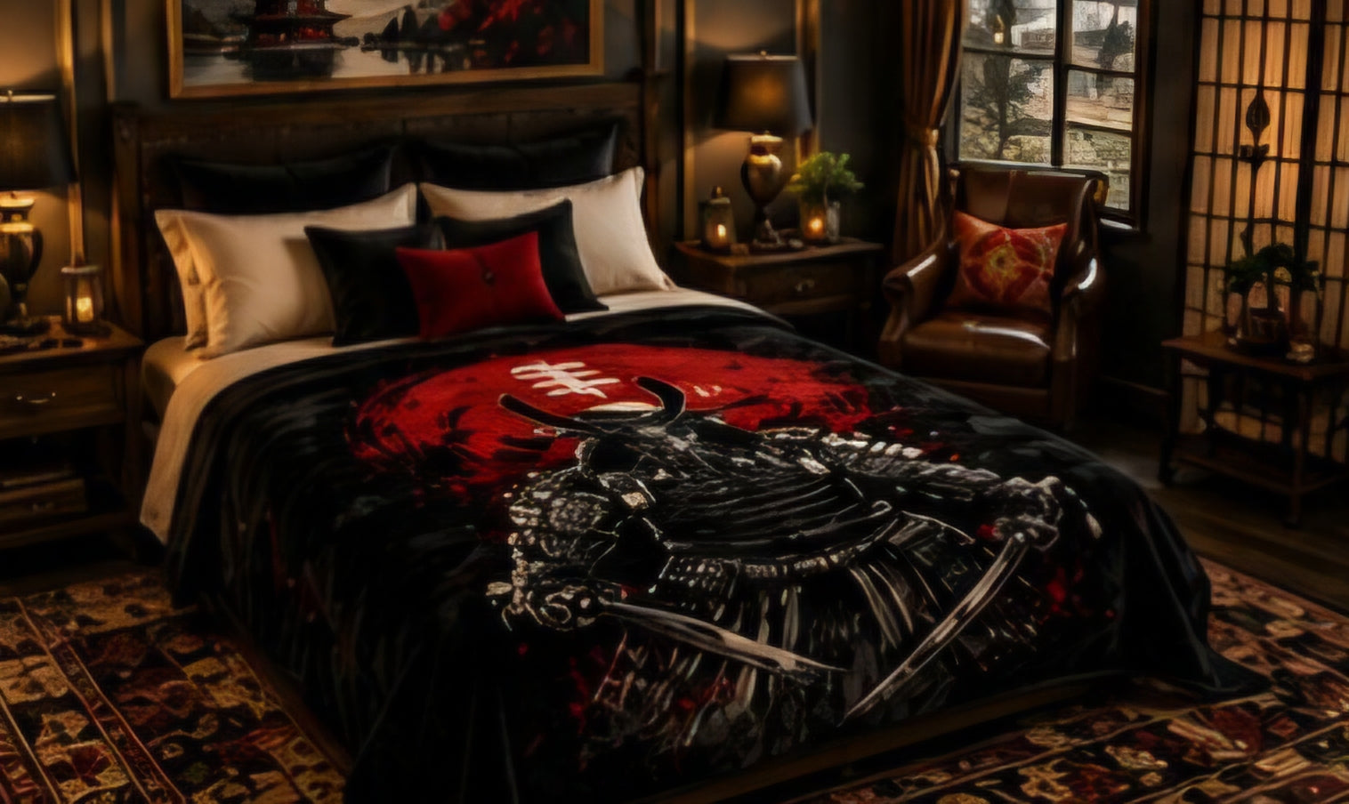 Crimson Samurai Warrior Japanese Luxury Plush Blanket
