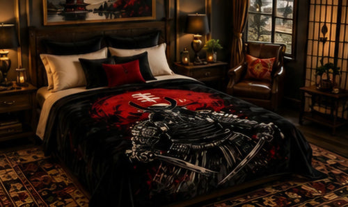 Crimson Samurai Warrior Japanese Luxury Plush Blanket