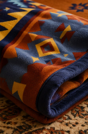 Southwestern Bear Geometric Luxury Plush Blanket – Rustic Tribal-Inspired Design