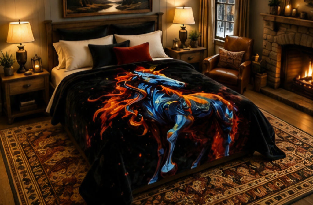 Midnight Fire Horse Luxury Plush Blanket