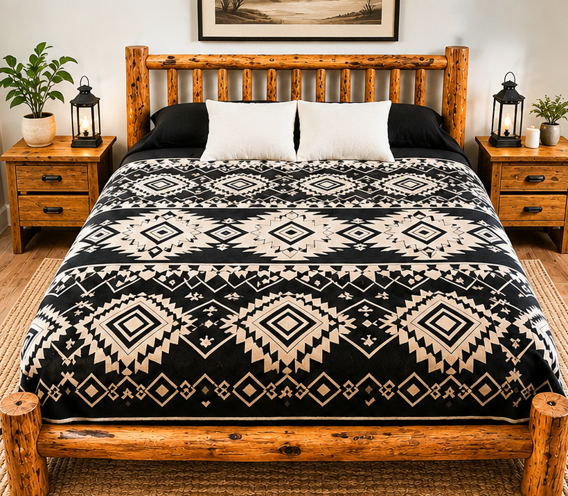 Modern Black & White Geometric Luxury Plush Blanket