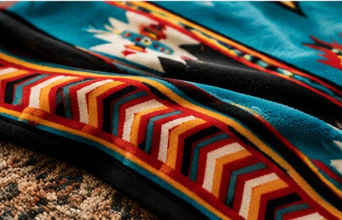 Turquoise Southwestern Geometric Luxury Plush Blanket – Colorful Tribal-Inspired Bedding