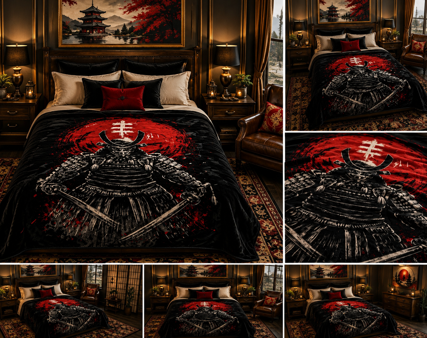 Crimson Samurai Warrior Japanese Luxury Plush Blanket