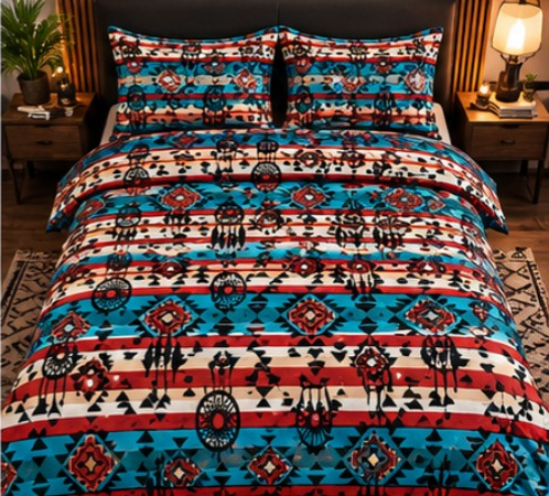 Southwestern Dreamcatcher Comforter Set – Boho Tribal Turquoise & Red Bedding