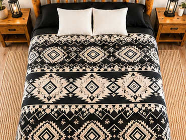 Modern Black & White Geometric Luxury Plush Blanket